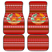 Tajikistan Christmas Car Mats with Santa Riding Snow Leopard National Emblem and Red Holiday Pattern - Wonder Print Shop