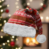Tajikistan Christmas Santa Hat with Santa Riding Snow Leopard National Emblem and Red Holiday Pattern - Wonder Print Shop