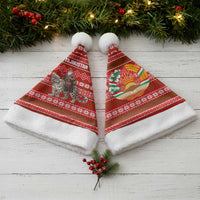 Tajikistan Christmas Santa Hat with Santa Riding Snow Leopard National Emblem and Red Holiday Pattern - Wonder Print Shop