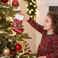 Tajikistan Christmas Stocking with Santa Riding Snow Leopard National Emblem and Red Holiday Pattern - Wonder Print Shop