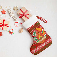 Tajikistan Christmas Stocking with Santa Riding Snow Leopard National Emblem and Red Holiday Pattern - Wonder Print Shop
