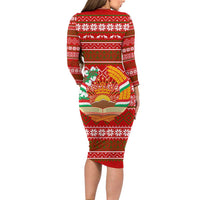 Tajikistan Christmas Family Matching Long Sleeve Bodycon Dress and Hawaiian Shirt with Santa Riding Snow Leopard National Emblem and Red Holiday Pattern - Wonder Print Shop