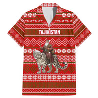 Tajikistan Christmas Family Matching Mermaid Dress and Hawaiian Shirt with Santa Riding Snow Leopard National Emblem and Red Holiday Pattern - Wonder Print Shop