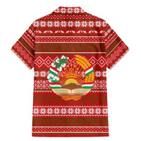 Tajikistan Christmas Family Matching Mermaid Dress and Hawaiian Shirt with Santa Riding Snow Leopard National Emblem and Red Holiday Pattern - Wonder Print Shop