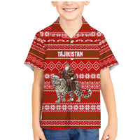 Tajikistan Christmas Family Matching Mermaid Dress and Hawaiian Shirt with Santa Riding Snow Leopard National Emblem and Red Holiday Pattern - Wonder Print Shop