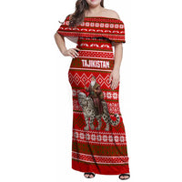 Tajikistan Christmas Family Matching Off Shoulder Maxi Dress and Hawaiian Shirt with Santa Riding Snow Leopard National Emblem and Red Holiday Pattern - Wonder Print Shop