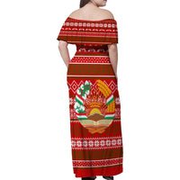Tajikistan Christmas Family Matching Off Shoulder Maxi Dress and Hawaiian Shirt with Santa Riding Snow Leopard National Emblem and Red Holiday Pattern - Wonder Print Shop