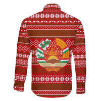 Tajikistan Christmas Family Matching Puletasi and Hawaiian Shirt with Santa Riding Snow Leopard National Emblem and Red Holiday Pattern - Wonder Print Shop