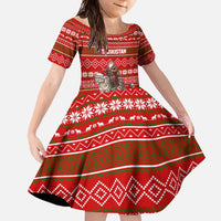 Tajikistan Christmas Family Matching Short Sleeve Bodycon Dress and Hawaiian Shirt with Santa Riding Snow Leopard National Emblem and Red Holiday Pattern - Wonder Print Shop