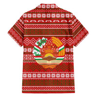 Tajikistan Christmas Family Matching Summer Maxi Dress and Hawaiian Shirt with Santa Riding Snow Leopard National Emblem and Red Holiday Pattern - Wonder Print Shop