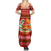 Tajikistan Christmas Family Matching Summer Maxi Dress and Hawaiian Shirt with Santa Riding Snow Leopard National Emblem and Red Holiday Pattern - Wonder Print Shop