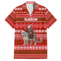 Tajikistan Christmas Hawaiian Shirt with Santa Riding Snow Leopard National Emblem and Red Holiday Pattern - Wonder Print Shop