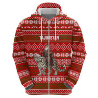 Tajikistan Christmas Hoodie with Santa Riding Snow Leopard National Emblem and Red Holiday Pattern - Wonder Print Shop