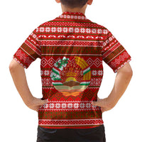 Tajikistan Christmas Kid Hawaiian Shirt with Santa Riding Snow Leopard National Emblem and Red Holiday Pattern - Wonder Print Shop