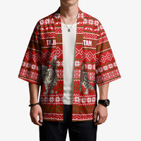 Tajikistan Christmas Kimono with Santa Riding Snow Leopard National Emblem and Red Holiday Pattern - Wonder Print Shop