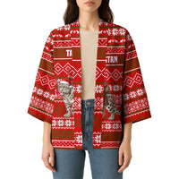 Tajikistan Christmas Kimono with Santa Riding Snow Leopard National Emblem and Red Holiday Pattern - Wonder Print Shop