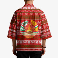 Tajikistan Christmas Kimono with Santa Riding Snow Leopard National Emblem and Red Holiday Pattern - Wonder Print Shop
