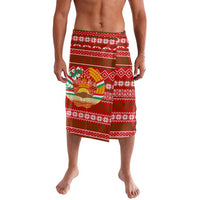 Tajikistan Christmas Lavalava with Santa Riding Snow Leopard National Emblem and Red Holiday Pattern - Wonder Print Shop