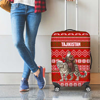 Tajikistan Christmas Luggage Cover with Santa Riding Snow Leopard National Emblem and Red Holiday Pattern - Wonder Print Shop