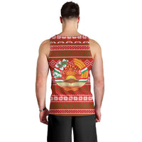 Tajikistan Christmas Men Tank Top with Santa Riding Snow Leopard National Emblem and Red Holiday Pattern - Wonder Print Shop