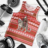 Tajikistan Christmas Men Tank Top with Santa Riding Snow Leopard National Emblem and Red Holiday Pattern - Wonder Print Shop