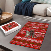 Tajikistan Christmas Puzzle with Santa Riding Snow Leopard National Emblem and Red Holiday Pattern - Wonder Print Shop