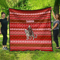 Tajikistan Christmas Quilt with Santa Riding Snow Leopard National Emblem and Red Holiday Pattern - Wonder Print Shop