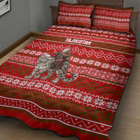 Tajikistan Christmas Quilt Bed Set with Santa Riding Snow Leopard National Emblem and Red Holiday Pattern - Wonder Print Shop
