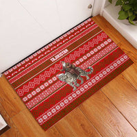 Tajikistan Christmas Rubber Doormat with Santa Riding Snow Leopard National Emblem and Red Holiday Pattern - Wonder Print Shop