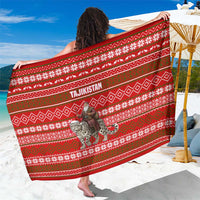 Tajikistan Christmas Sarong with Santa Riding Snow Leopard National Emblem and Red Holiday Pattern - Wonder Print Shop