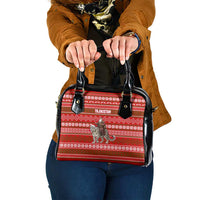 Tajikistan Christmas Shoulder Handbag with Santa Riding Snow Leopard National Emblem and Red Holiday Pattern - Wonder Print Shop