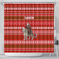 Tajikistan Christmas Shower Curtain with Santa Riding Snow Leopard National Emblem and Red Holiday Pattern - Wonder Print Shop