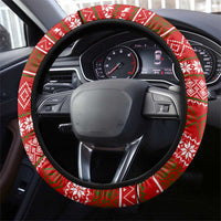 Tajikistan Christmas Steering Wheel Cover with Santa Riding Snow Leopard National Emblem and Red Holiday Pattern - Wonder Print Shop
