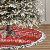 Tajikistan Christmas Tree Skirt with Santa Riding Snow Leopard National Emblem and Red Holiday Pattern - Wonder Print Shop