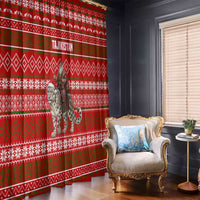 Tajikistan Christmas Window Curtain with Santa Riding Snow Leopard National Emblem and Red Holiday Pattern - Wonder Print Shop