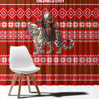 Tajikistan Christmas Window Curtain with Santa Riding Snow Leopard National Emblem and Red Holiday Pattern - Wonder Print Shop