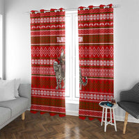 Tajikistan Christmas Window Curtain with Santa Riding Snow Leopard National Emblem and Red Holiday Pattern - Wonder Print Shop