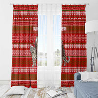 Tajikistan Christmas Window Curtain with Santa Riding Snow Leopard National Emblem and Red Holiday Pattern - Wonder Print Shop