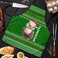 Tajikistan Christmas Apron with Santa Hat Eagle Green Snowflake Pattern and Holiday Design - Wonder Print Shop