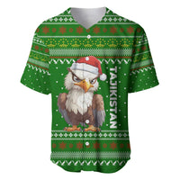 Tajikistan Christmas Baseball Jersey with Santa Hat Eagle Green Snowflake Pattern and Holiday Design - Wonder Print Shop