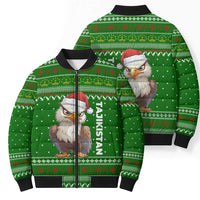 Tajikistan Christmas Bomber Puffer Jacket with Santa Hat Eagle Green Snowflake Pattern and Holiday Design - Wonder Print Shop