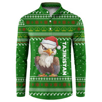 Tajikistan Christmas Button Sweatshirt with Santa Hat Eagle Green Snowflake Pattern and Holiday Design - Wonder Print Shop