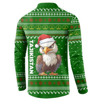 Tajikistan Christmas Button Sweatshirt with Santa Hat Eagle Green Snowflake Pattern and Holiday Design - Wonder Print Shop