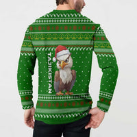 Tajikistan Christmas Button Sweatshirt with Santa Hat Eagle Green Snowflake Pattern and Holiday Design - Wonder Print Shop