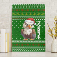 Tajikistan Christmas Canvas Wall Art with Santa Hat Eagle Green Snowflake Pattern and Holiday Design - Wonder Print Shop