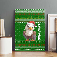 Tajikistan Christmas Canvas Wall Art with Santa Hat Eagle Green Snowflake Pattern and Holiday Design - Wonder Print Shop