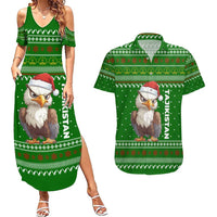 Tajikistan Christmas Couples Matching Summer Maxi Dress and Hawaiian Shirt with Santa Hat Eagle Green Snowflake Pattern and Holiday Design - Wonder Print Shop