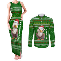 Tajikistan Christmas Couples Matching Tank Maxi Dress and Long Sleeve Button Shirt with Santa Hat Eagle Green Snowflake Pattern and Holiday Design - Wonder Print Shop