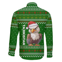 Tajikistan Christmas Family Matching Long Sleeve Bodycon Dress and Hawaiian Shirt with Santa Hat Eagle Green Snowflake Pattern and Holiday Design - Wonder Print Shop