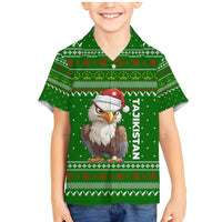 Tajikistan Christmas Family Matching Mermaid Dress and Hawaiian Shirt with Santa Hat Eagle Green Snowflake Pattern and Holiday Design - Wonder Print Shop